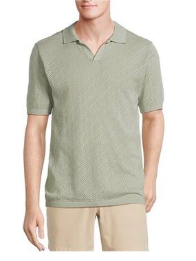 ROWM Outsider Oasis Short Sleeve Solid Button Front Sweater Knit Shirt XL Green